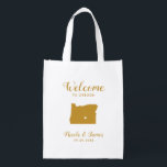 Oregon Map Wedding Welcome Bag Tas, Gold Boodschappentas<br><div class="desc">Het weekend van de bruiloft heet cadeautas voor gasten uit de stad voor je bruiloft,  met afbeelding van Oregon,  met hart dat je op de precieze locatie kunt plaatsen. Vul tas met je favoriete godies.</div>