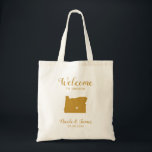 Oregon Map Wedding Welcome Bag Tas, Gold Tote Bag<br><div class="desc">Het weekend van de bruiloft heet cadeautas voor gasten uit de stad voor je bruiloft,  met afbeelding van Oregon,  met hart dat je op de precieze locatie kunt plaatsen. Vul tas met je favoriete godies.</div>