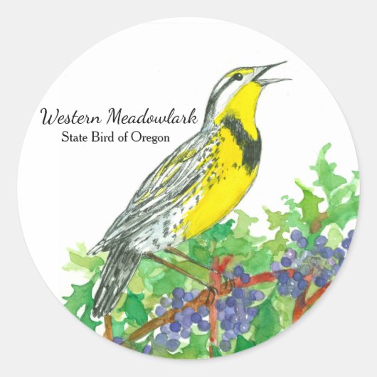 Oregon Meadowlark Grape Waterverf Journal Ronde Sticker (Voorkant)