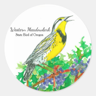 Oregon Meadowlark Grape Waterverf Journal Ronde Sticker