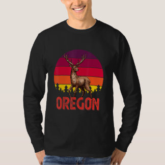 Oregon Mountain Deer Hunter Sunset Retro H T-shirt