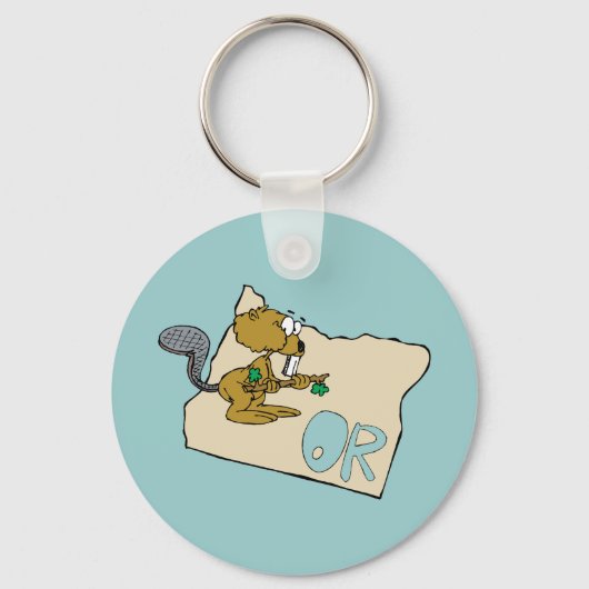 Oregon OF State Cartoon Map & Beaver Art Motto Sleutelhanger (Voorkant)