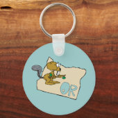 Oregon OF State Cartoon Map & Beaver Art Motto Sleutelhanger (Voorkant)