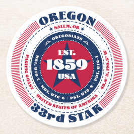 Oregon rood wit blauw typografie ronde kartonnen onderzetter
