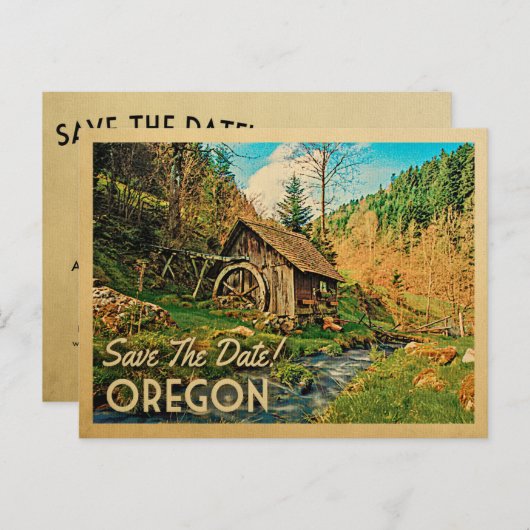 Oregon Save the Date Rustic Cabin Mill Bossen Aankondigingskaart (Voorkant / Achterkant)