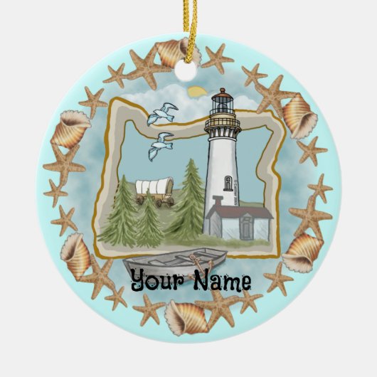 Oregon Schelpen Vuurtoren Ornament (Voorkant)
