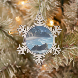 Oregon Schiereiland Kustlijn Tin Sneeuwvlok Ornament