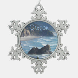Oregon Schiereiland Kustlijn Tin Sneeuwvlok Ornament