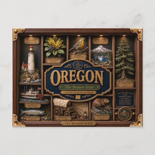Oregon Shadow Box 3D Figuur Staat Briefkaart (Voorkant)