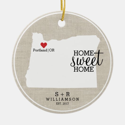 Oregon State Love Home Sweet Home Custom Map Keramisch Ornament (Voorkant)