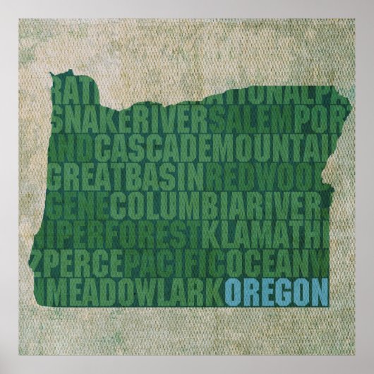 Oregon State Outline Word Map op Canvas Poster (Voorkant)
