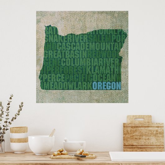 Oregon State Outline Word Map op Canvas Poster (Keuken)