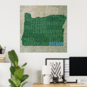 Oregon State Outline Word Map op Canvas Poster (Thuiskantoor)