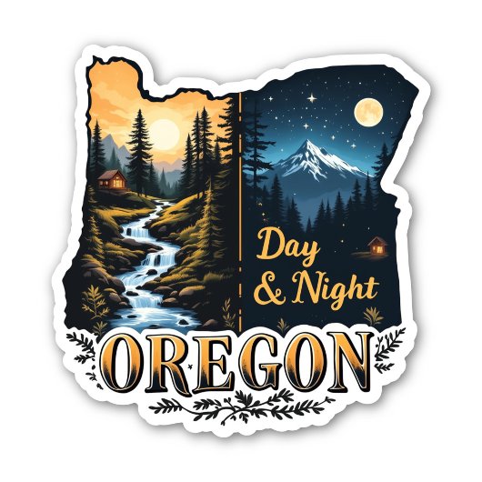 Oregon State Sticker | Day & Night Landscape Art