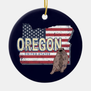 Oregon State Verenigde Staten Retrokaart USA Souve Keramisch Ornament