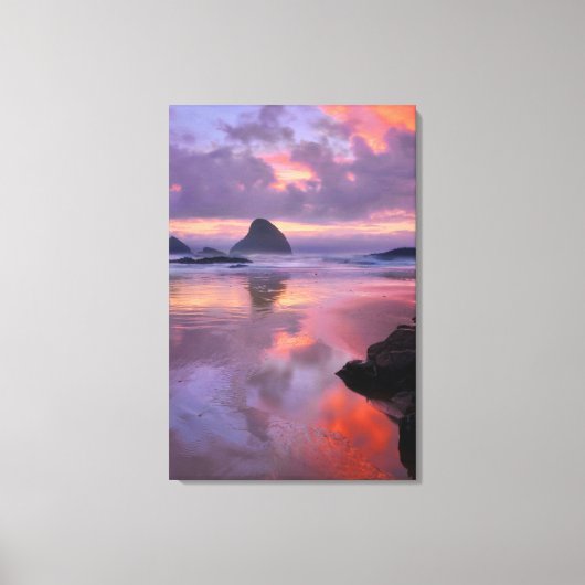 Oregon strand en zee stacks, zonsondergang canvas afdruk (Voorkant)
