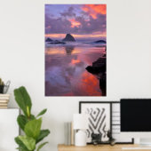 Oregon strand en zee stacks, zonsondergang poster (Thuiskantoor)