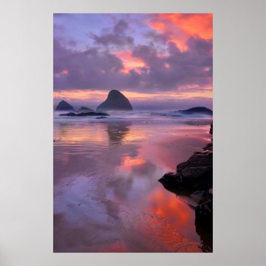 Oregon strand en zee stacks, zonsondergang poster (Voorkant)