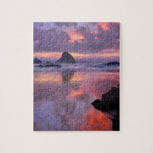 Oregon strand en zee stapels, zonsondergang legpuzzel (Verticaal)