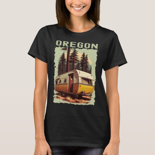 Oregon Sunset retro jaren 70 wandelcamping T-shirt (Voorkant)