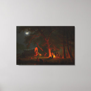 Oregon Trail Conestoga Wagon Maneschijn Kampeer Vu Canvas Afdruk