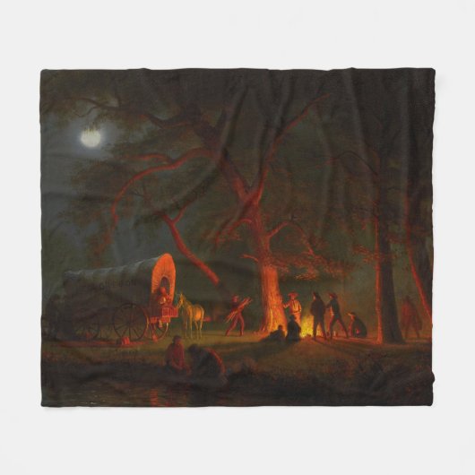Oregon Trail Conestoga Wagon Maneschijn Kampvuur Fleece Deken (Voorkant (Horizontaal))