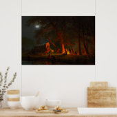 Oregon Trail Conestoga Wagon Maneschijn Kampvuur Poster (Keuken)