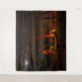 Oregon Trail Conestoga Wagon Maneschijn Kampvuur  Wandkleed