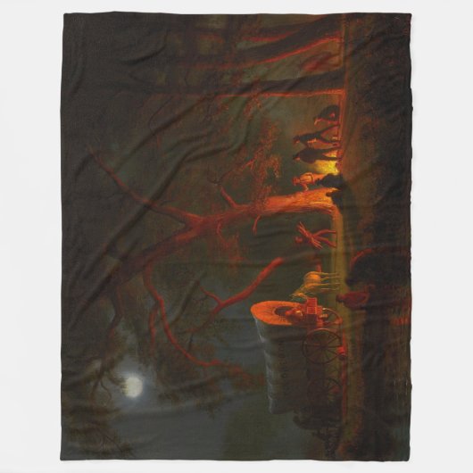 Oregon Trail Conestoga Wagon Moonlight Camp Fire Fleece Deken (Voorkant)
