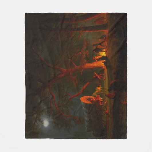 Oregon Trail Conestoga Wagon Moonlight Camp Fire Fleece Deken (Voorkant)