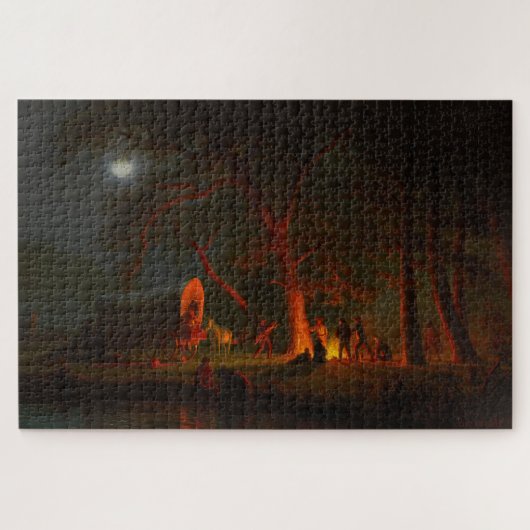 Oregon Trail Conestoga Wagon Moonlight Camp Fire Legpuzzel (Horizontaal)