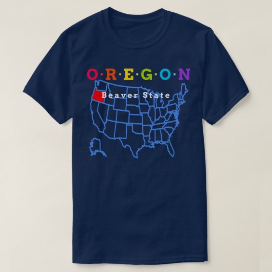 Oregon USA Beaver State Met Kaart T-shirt (Design voorkant)