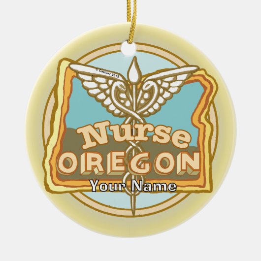 Oregon Verpleegster Caduceus Keramisch Ornament (Voorkant)