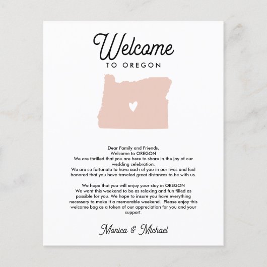 OREGON Welcome Letter & Itinerary ANY COLOR (Voorkant)
