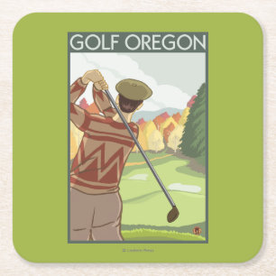 OregonGolf Scene Vintage Travel Poster Kartonnen Onderzetters