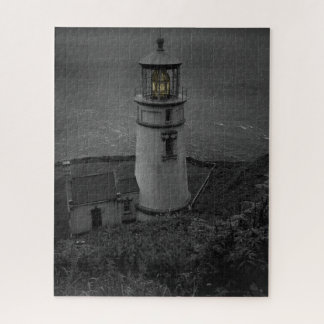 Oregon's historische Heceta Head Lighthouse B&W Legpuzzel