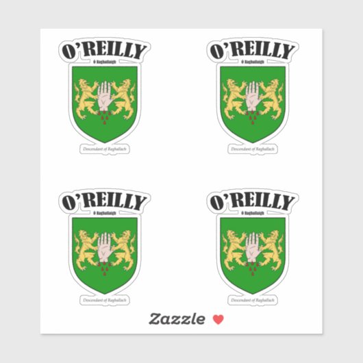 O'Reilly Crest Ierse vertaling & betekenis (x4) Sticker (Vel)