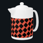 Orenge/Red/Black Teapot Theepot<br><div class="desc">Tweetone patroon wit</div>