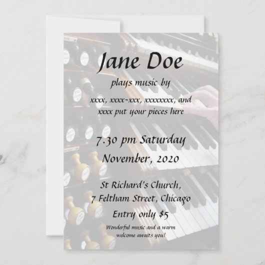 Orgaanconcertuitnodiging - toetsenborden kaart (Achterkant)