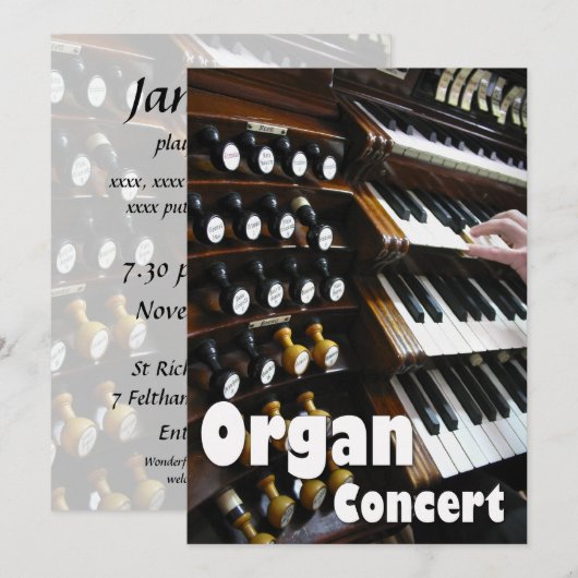 Orgaanconcertuitnodiging - toetsenborden kaart (Voorkant / Achterkant)