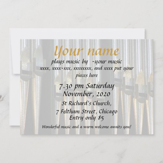 Orgaanoverweging Uitnodigen - metalen buizen Kaart (Achterkant)