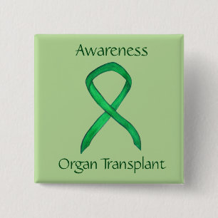Orgaantransplantatie Groen bewustzijnslint aangepa Vierkante Button 5,1 Cm