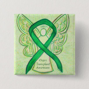Orgaantransplantatie Groen bewustzijnslint engel s Vierkante Button 5,1 Cm