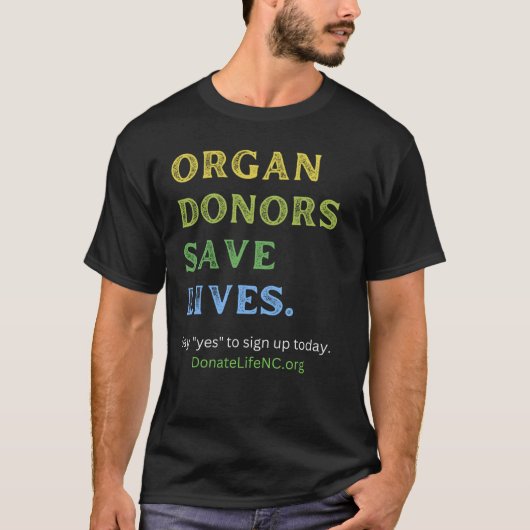 ORGAN DONORS SPAREN LEVEN—MANNEN BLACK T-SHIRT (Voorkant)