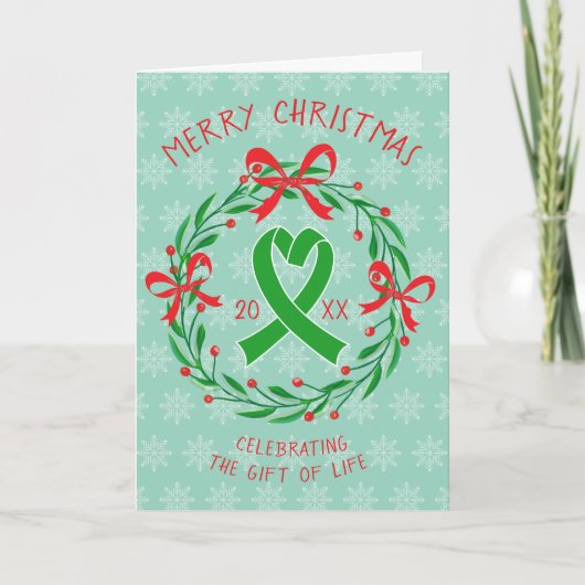 Organ Transplant Christmas Green Ribbon Folded Feestdagen Kaart (Voorkant)