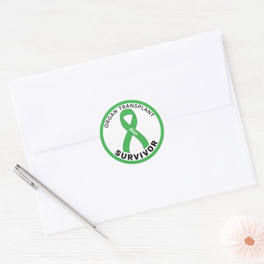 Organ Transplant Ribbon White Ronde Sticker (Envelop)
