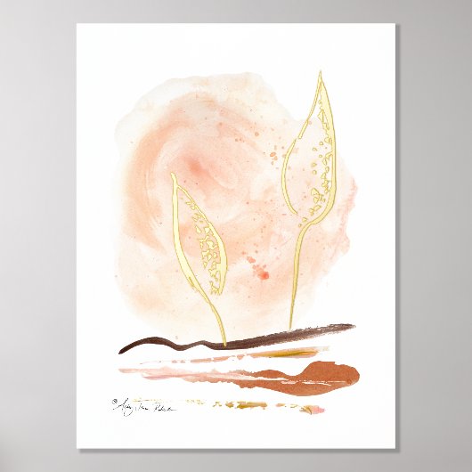 Organic Abstract Modern Boho Rust Gold Waterverf Folie Afdrukken (Voorkant)