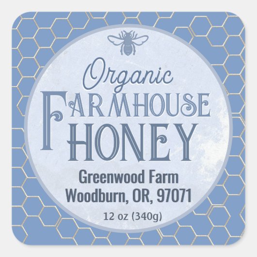 Organic ARTISAN HONEY Rustic Farmhouse Blue Floral Vierkante Sticker (Voorkant)