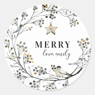 Organic Bird Kerstfeestay Round Sticker