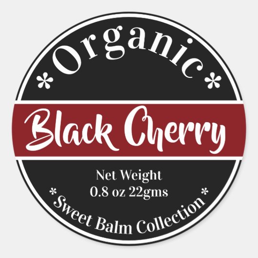 Organic Black Cherry Sweet Lip Balm Collectie Ronde Sticker (Voorkant)
